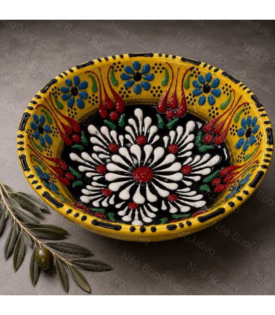 Χειροποίητο Ανάγλυφο Κεραμικό Μπολ Floral