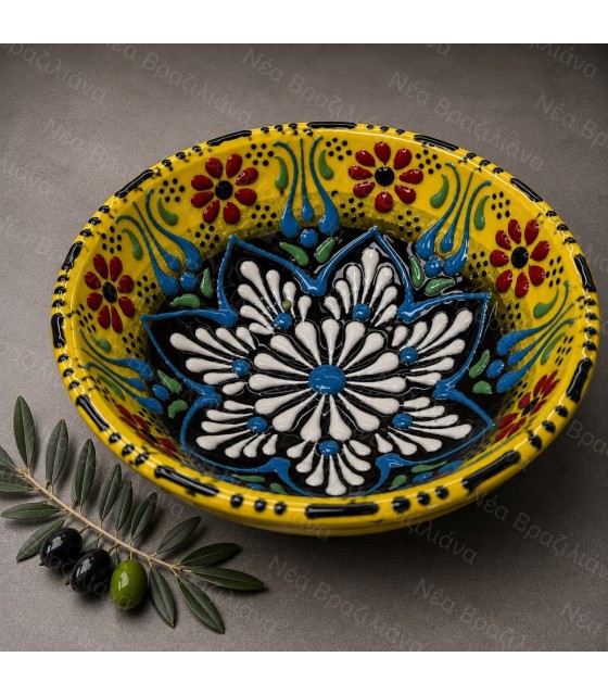 Χειροποίητο Ανάγλυφο Κεραμικό Μπολ Floral