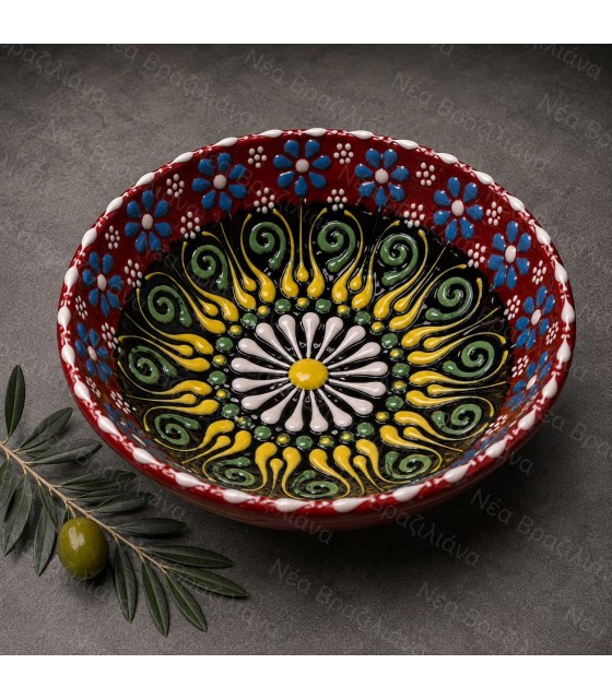 Χειροποίητο Ανάγλυφο Κεραμικό Μπολ Floral