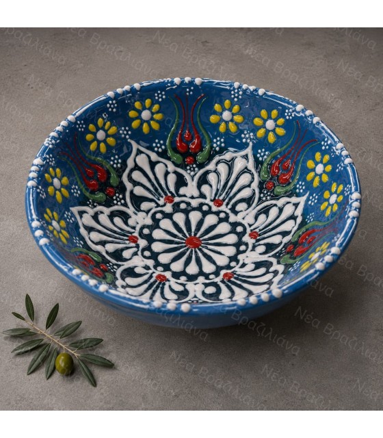 Χειροποίητο Ανάγλυφο Κεραμικό Μπολ Floral